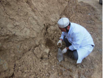 Soil monitoring for mercury contamination near Khaidarkan and Chauvay mines (Photo by IEE)