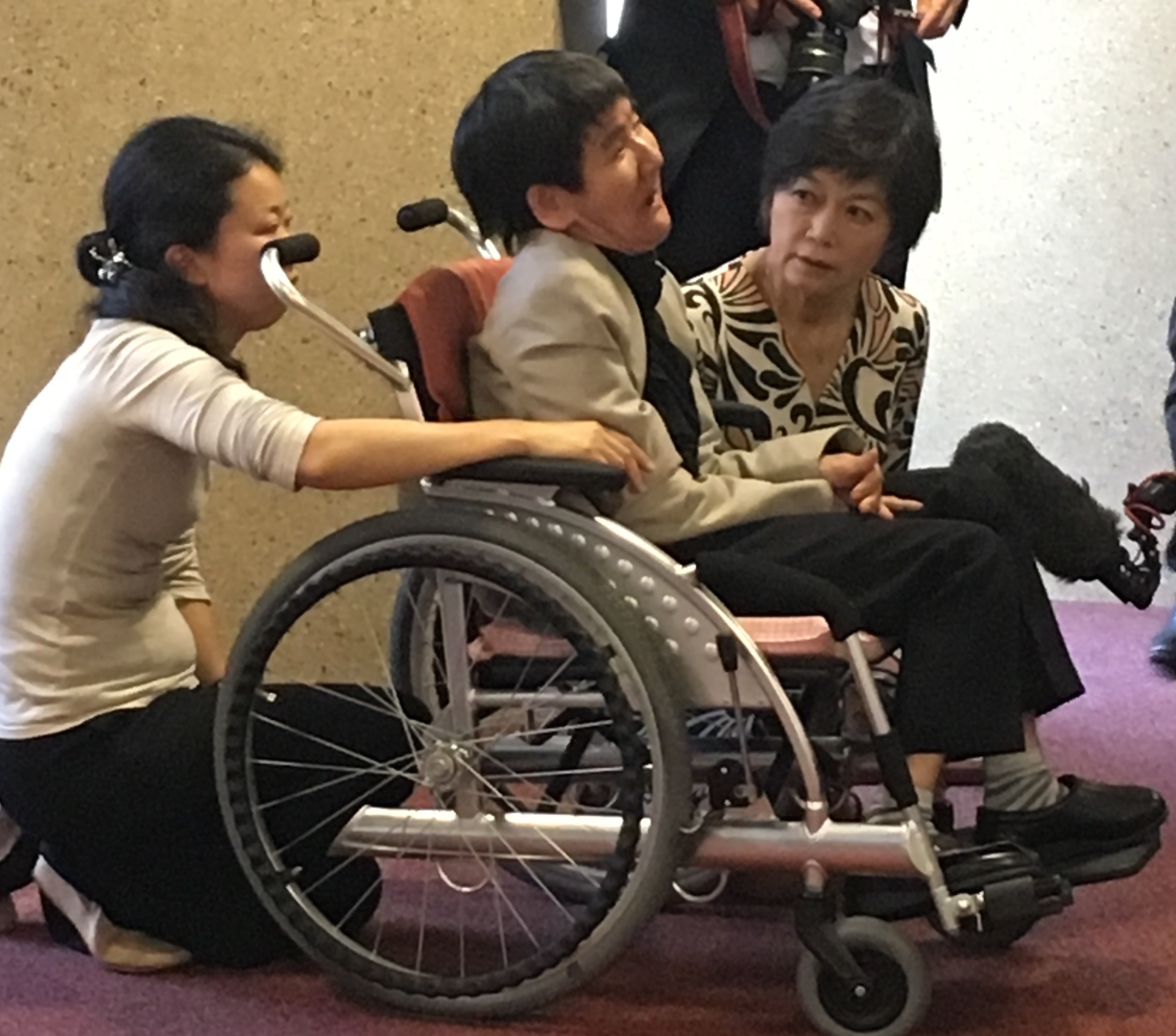 Shinobu Sakamoto, Minamata Disease survivor and long-time activist, along with Yu Tani (Carer) and Hiroko Saisho (translator). 