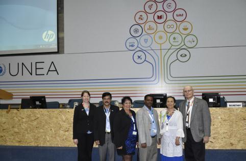 IPENers Sara Brosché, Shahriar Hossain, Imogen Ingram, Tadesse Amera, Semia Gharbi and Joe DiGangi at UNEA2