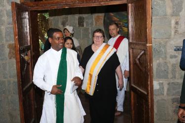 IPEN Co-Chairs Tadesse Amera and Pamela Miller, followed by IPEN International Coordinator Bjorn Beeler, enter in Ethiopian ceremonial dress to open the Global Meeting.